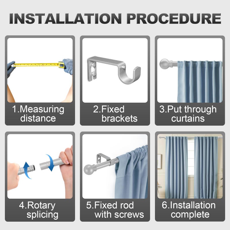 Authandis Silver Curtain Rods for Bedroom with Brackets 5/8 Inch Diameter Small Window Curtain Rod 30 to 60 Inches Easy Install Drapery Rods - Image 5